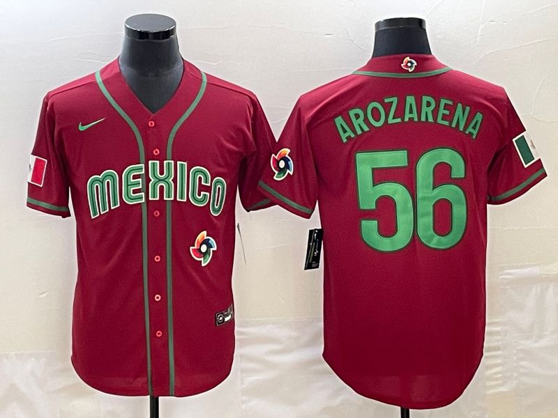 Men 2023 World Cub Mexico #56 Arozarena Red Nike MLB Jersey13